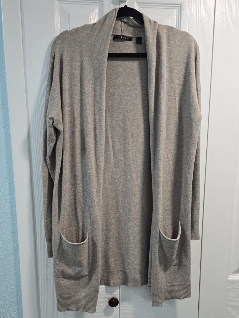 Cyrus Light Gray/Taupe Open-Front Cardigan with Pockets